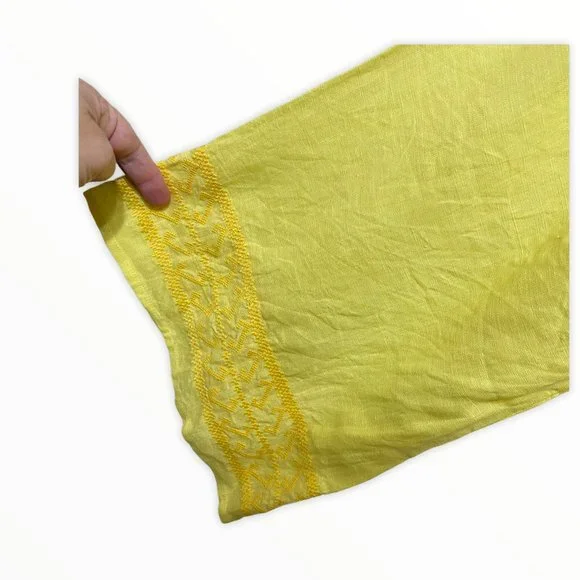 Seafolly Large Bright Folk Lime Light Long Sleeve Boat Neck Linen Crop Top NWT - Picture 4 of 11